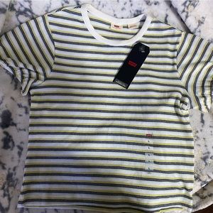 Levi's Striped Crop Baby Tee in White, Yellow, Blue